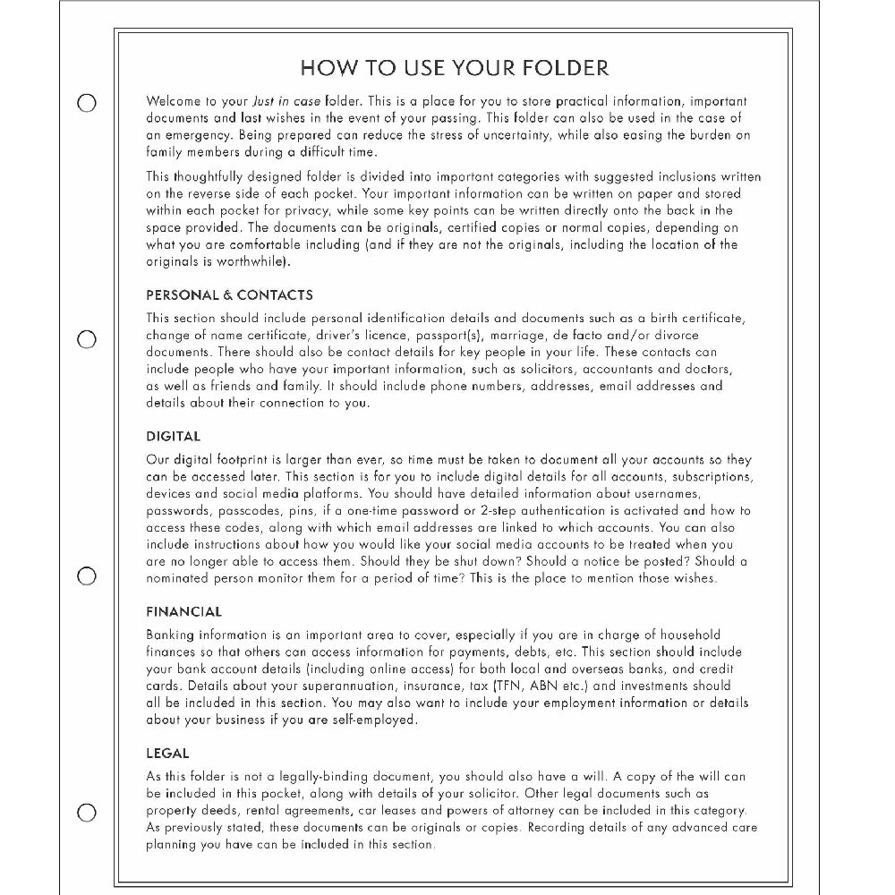 Just in Case  Document Folio
