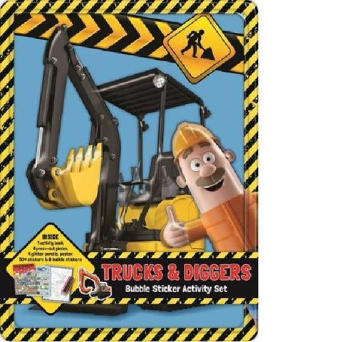 Trucks And Digger Bubble Sticker Activity Tin